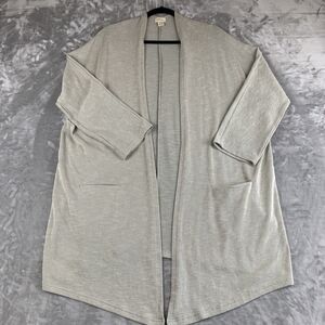 DONNI Open Front Long Cardigan Women's OS Sandy Gray Duster Pockets Fall (0633)